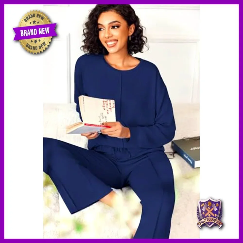 Long Sleeve Pajama Set with Pockets, Cozy Lounge Wear, Size Small